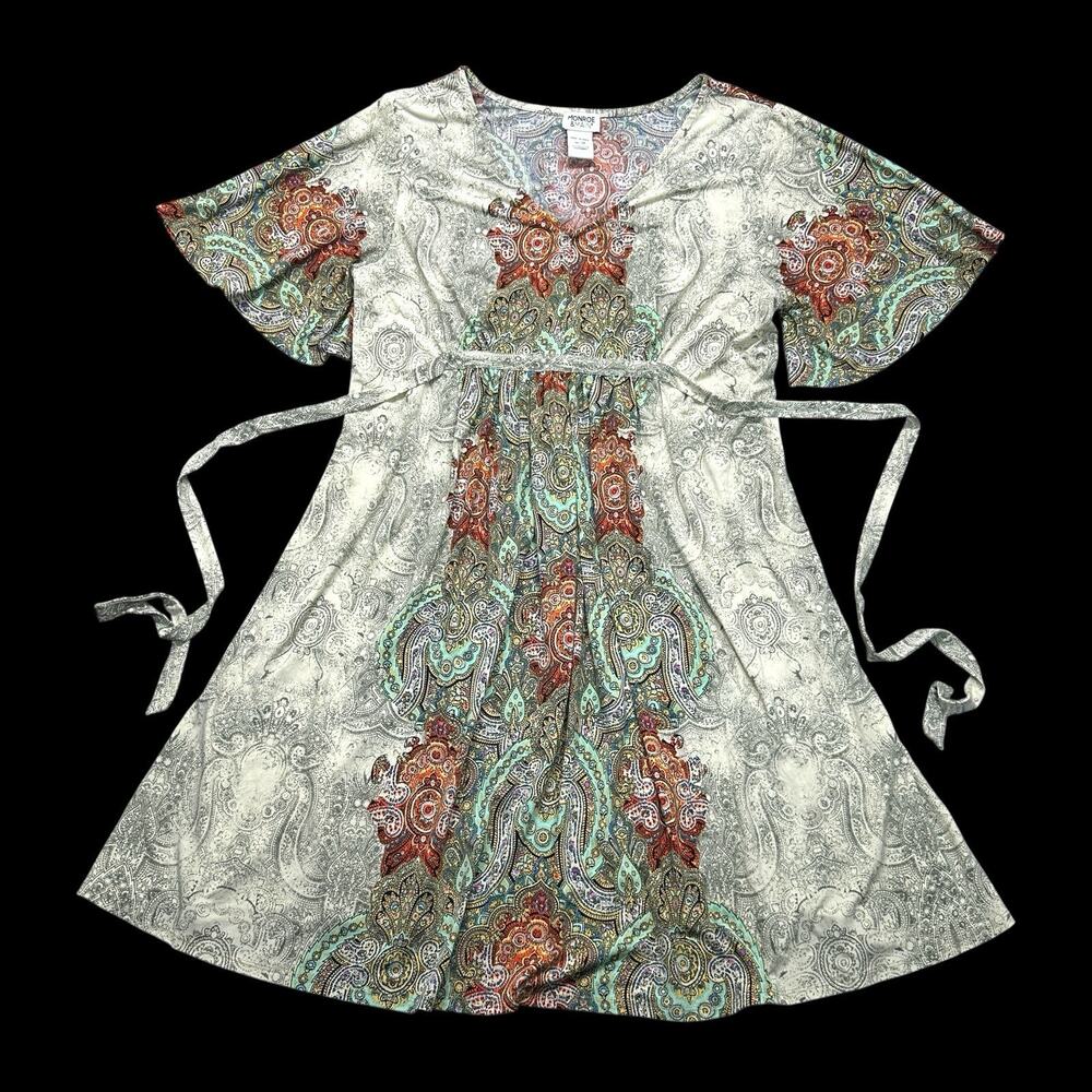 Monroe Main Dress Womens Plus 1X Empire Tie Waist Floral Resort Cruise